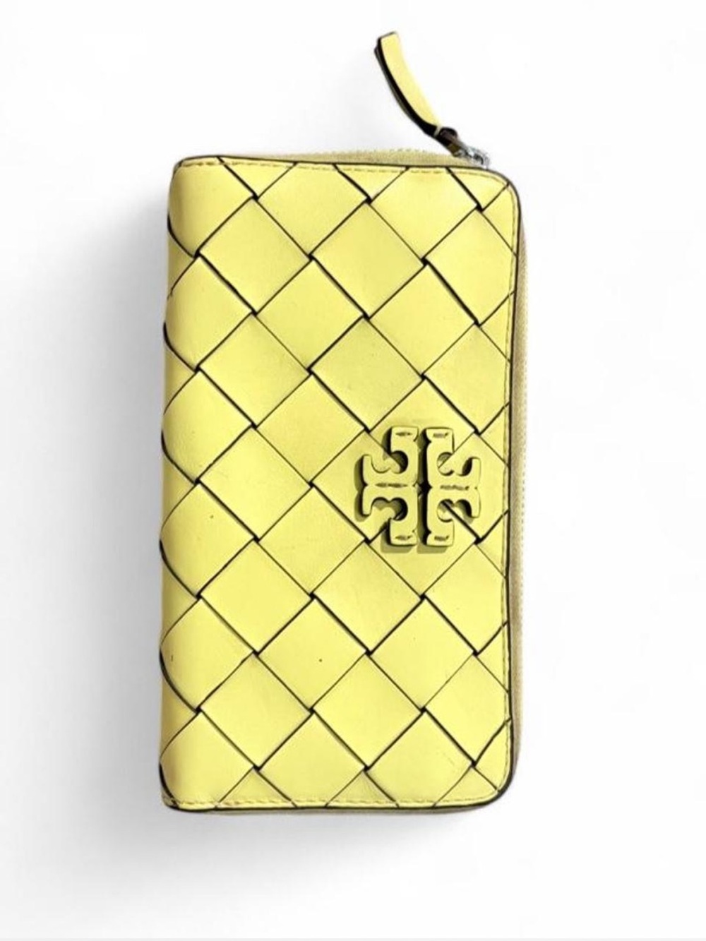 Tory Burch Lemon Yellow Woven Zip Wallet